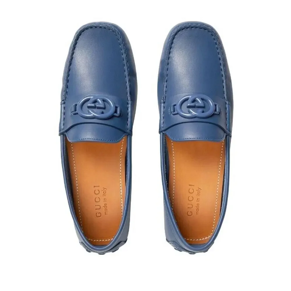 Gucci GG Interlocking Men's Loafer Blue Driver moccasins Shoes G 8.5/US 9 NIB